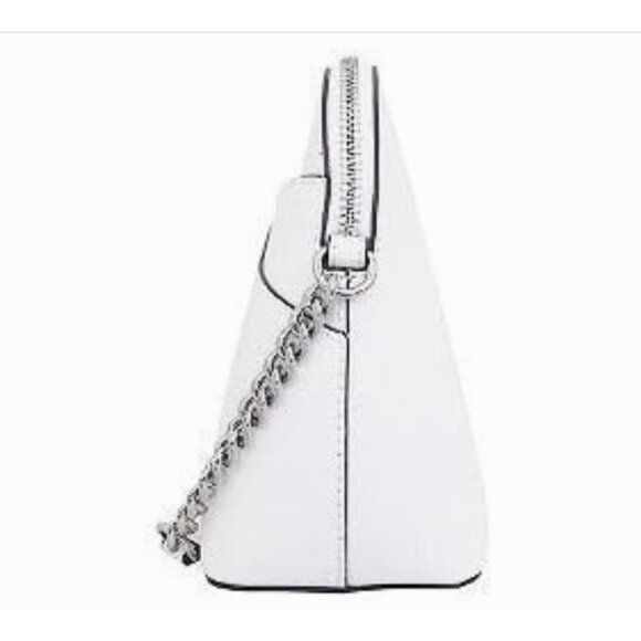 New Michael Kors Jet Set Travel Medium Dome Crossbody Leather Optic White - Picture 3 of 4